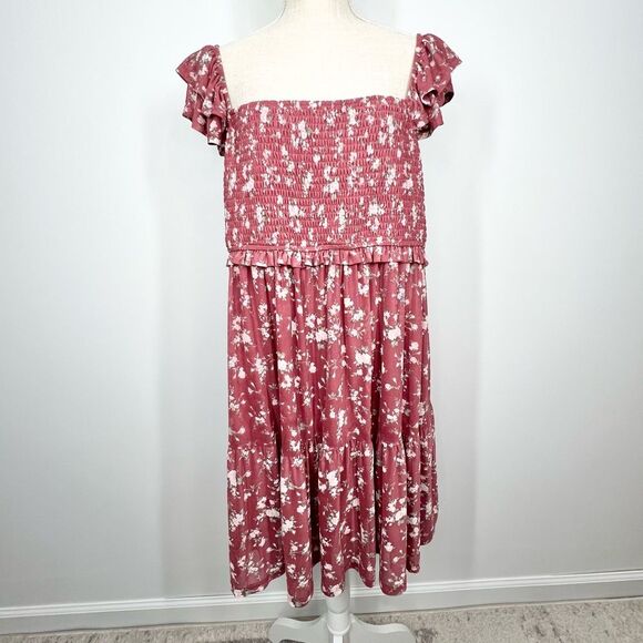 NWOT Arula Smocked Floral Ruffle Flutter Sleeve Babydoll Mini Dress Size B 2X - Picture 1 of 12